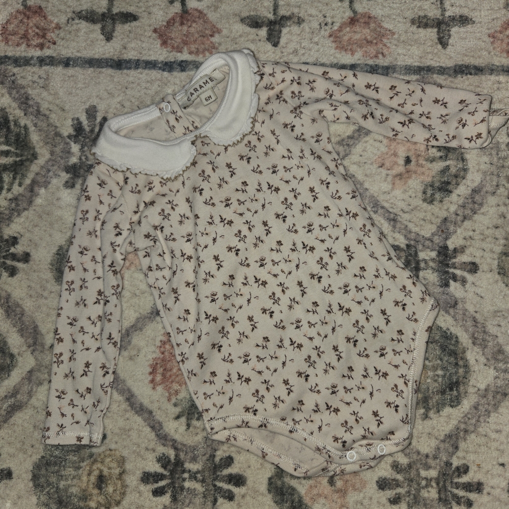 Caramel Cream and Brown Floral Kids One Piece
